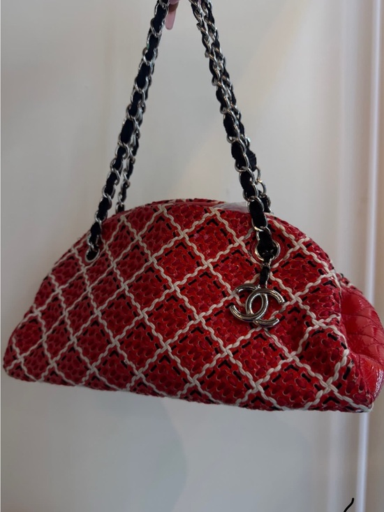 CHANEL Handbags - CHANEL Red Quilted Chain Shoulder Bag with Silver CC Charm